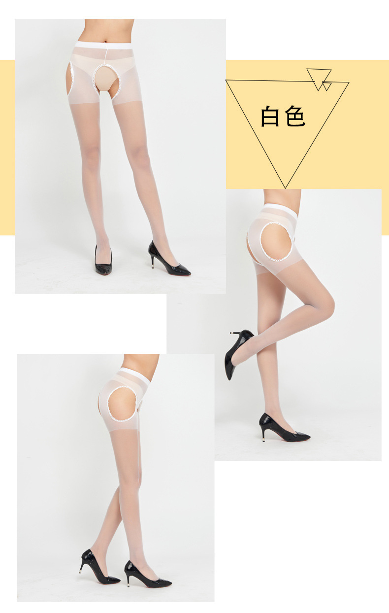 Open-Crotch Sheer Pantyhose, Four-Sided Hollow Design, One-Size Polyester Stockings — detail image 1
