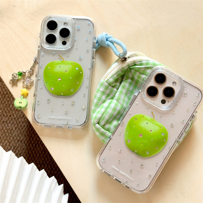 Flash Diamond Star Green Apple para iPhone16 funda para teléfono móvil 15ProMax fresco 14/13 pareja 16PM