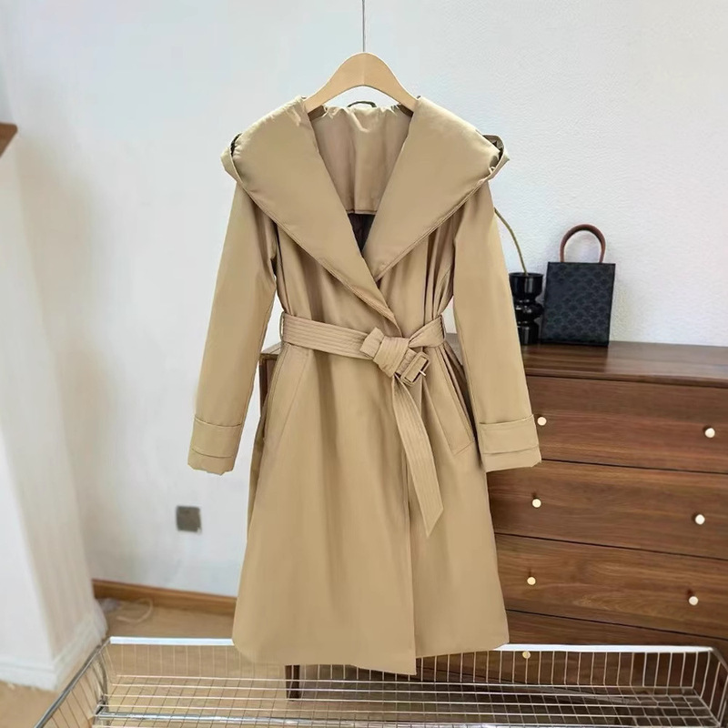 High-end European 90 White Goose Down Coat Down Jacket Women's Waist Slimming Loose Elegant Mid-length Big Brand Coat Winter