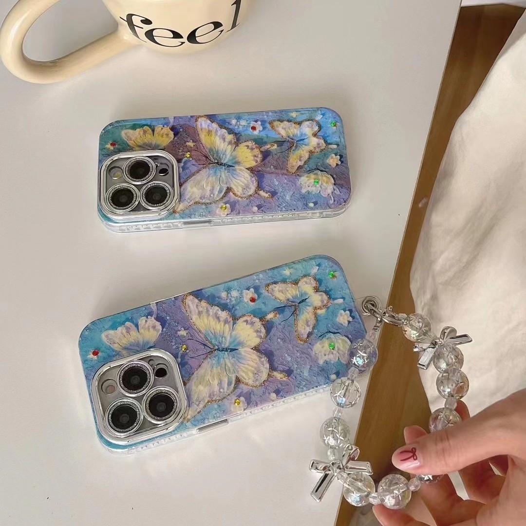 Pintura al óleo de alto valor ins mariposa uso iPhone14/13 funda para teléfono móvil 15 Apple 16ProMax femenino 15PM nuevo