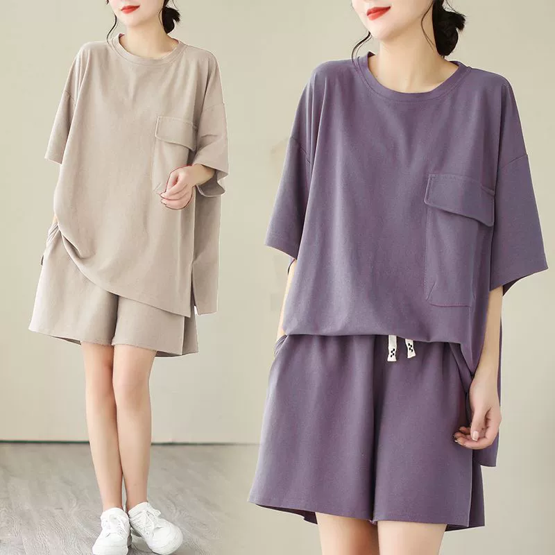 285 # 100kg Женские шорты больших размеров, новинка 2025 года, летние повседневные модные шорты с короткими рукавами, свободный комплект из двух предметов