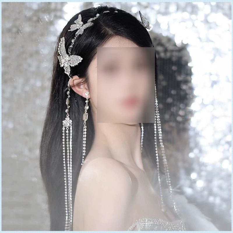 Новый свадебный головной убор, повязка на голову с кисточками в виде бриллиантовой бабочки, высококачественная универсальная повязка на голову, аксессуары для свадебного платья принцессы.