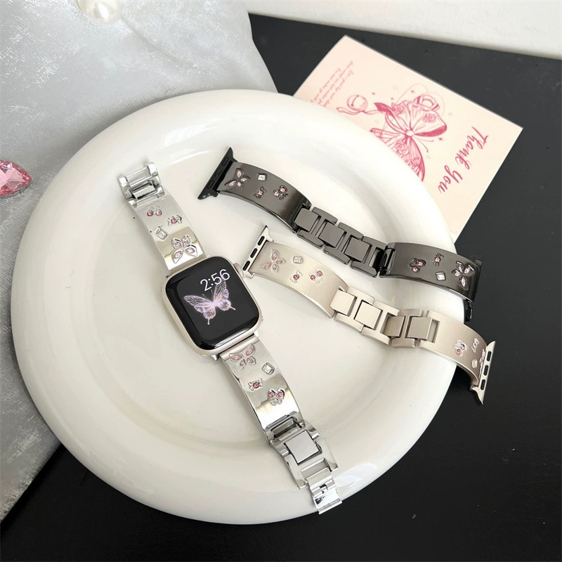 Подходящий ремень Apple S10Applewatch98765 поколения вставной засов бриллиант бабочка дизайн металлический браслет