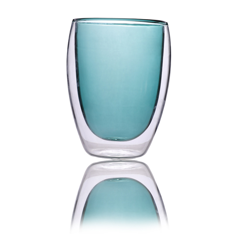 Copa de agua de vidrio color liner borosilicato vidrio taza de café casa creativa de doble capa taza personalizada