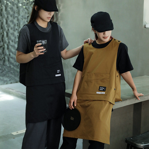 Workwear Apron Anti-stain Anti-oil Detachable Kitchen Dining Coffee Barber Shop Uniforms for Men and Women