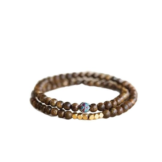 New Chinese Style Natural Sandalwood Bracelet Women's Transporter Bracelet Double Circle Stacked Wear Niche Emotional Stability Buddha Beads Play