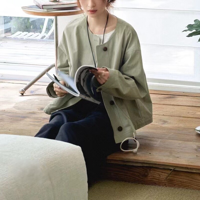 White Seed Workshop "Iris Black Island" Early Autumn New Product 100-Count Cotton Design-Inspired Puff Sleeve Shirt Jacket