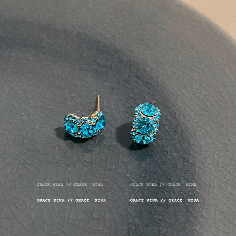 Glacier Charming Blue! Sparkling Royal Blue Crystal Earrings, Exquisite Niche High-End Earrings, Beautiful Earrings for Women