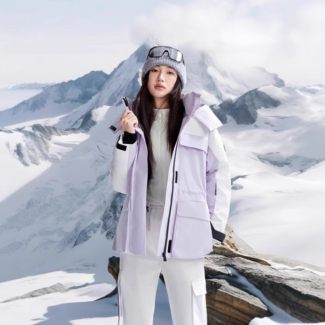 2025年新款专业性能滑雪三防软壳防水工装90白鸭绒羽绒服加厚女款
