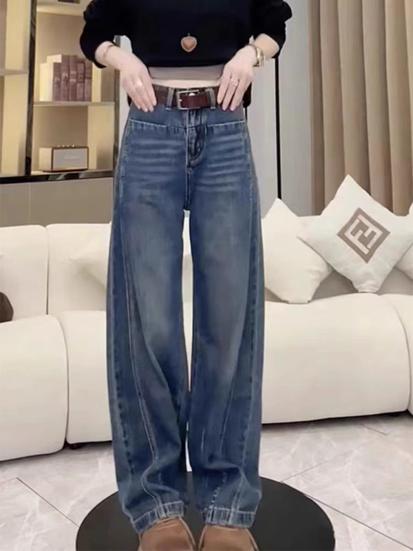 大きいサイズの女性用ナローワイドレッグジーンズ秋の新作ファットmmルーズペアシェイプシミターバナナパンツ|undefined
