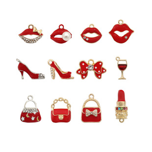 Xipeng Jewelry DIY Accessories Red Small Fragrance Lipstick Bag Dripping Oil Earrings Pendant Alloy Key Chain Pendant