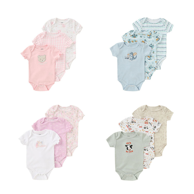 Baby Jumpsuit Three-Piece Set Cross-Border Wholesale New Newborn Baby Summer Clothes Short-Sleeved Triangle Crawling Bag