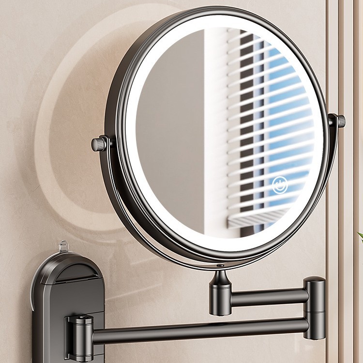 Suction Cup Cosmetic Mirror Bathroom Punch-Free Telescopic Folding Beauty Mirror with Light Hotel Bathroom Wall-Mounted Vanity Mirror