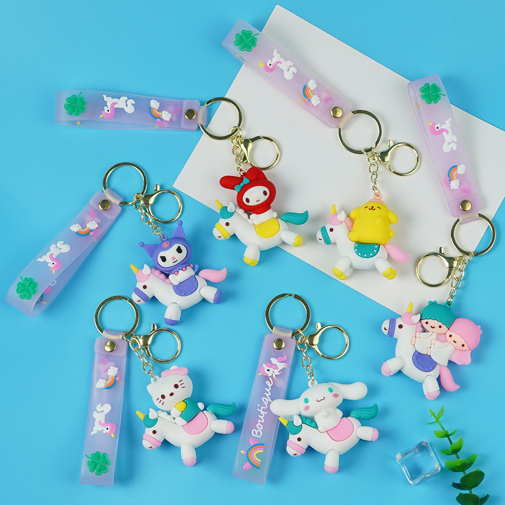 New Horse Riding Sanrio Keychain Doll Pendant Horse Riding Gemini Sanrio Keychain Kuromi Doll