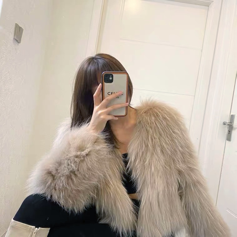 Women's double-sided woven fur coat with whole leather raccoon fur 2023 Haining imported short fashion slimming leather fur