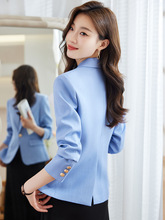 2023秋季新款蓝色小西装外套女高级感时尚休闲气质小个子西服上衣