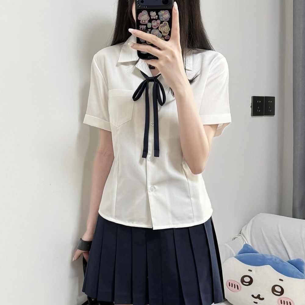 Japanese-style college-style original JK shirt for female students, pure and desirable, sweet and spicy, waist-cinching, authentic short-sleeved original white shirt