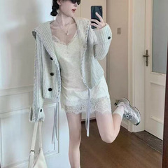 毛衣外套女2025春新款韩系针织开衫独特上衣松弛百搭设计感慵懒风