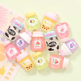 可爱冰透细闪牛奶果汁瓶 diy奶油胶冰箱贴鞋扣钥匙扣树脂饰品配件