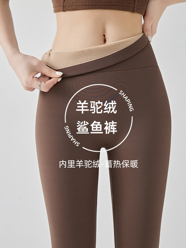 Fleece-lined, thickened shark pants for women—perfect for outerwear and as base layers; high-waisted, tummy-control, figure-flattering yoga pants in Barbie style for autumn and winter.