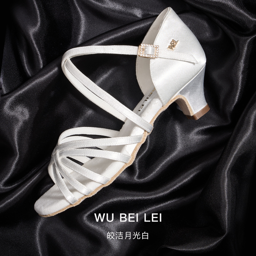 Dancing Bailey's New Latin Dance Shoes Mid-high Heel Adult Silk Satin Dance Shoes Indoor Soft Bottom National Standard Dance Shoes