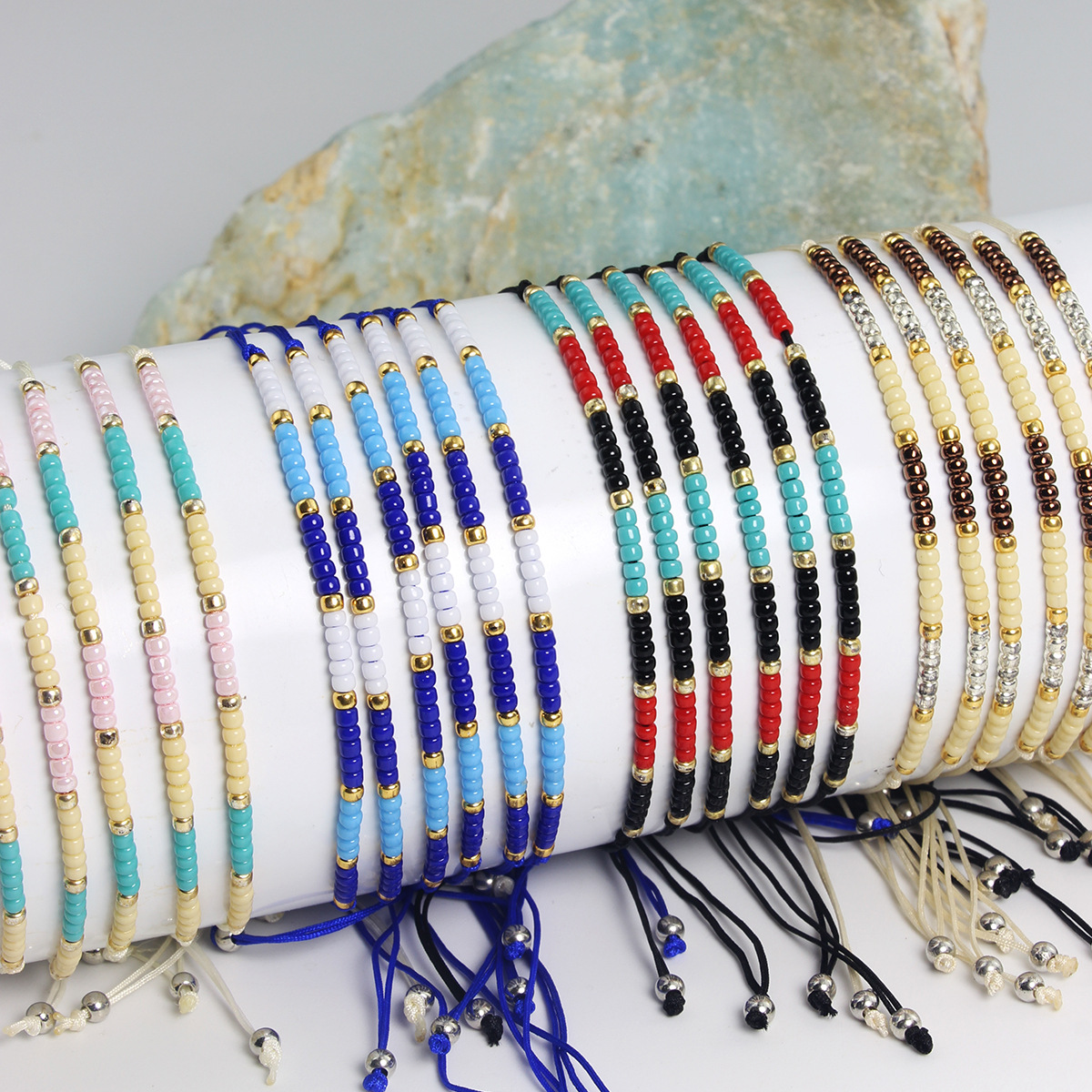 1 Piece Quantity Simple Style Round Seed Bead Rope Wholesale Drawstring Bracelets