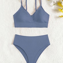 小孩泳衣2025欧美新款中大童纯色可爱儿童分体泳衣女两件套