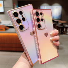 电镀蚕丝纹爱心适用三星S25Ultra苹果iPhone 16渐变手机壳保护壳
