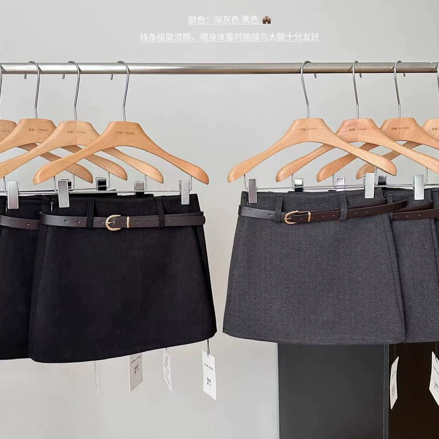 Осенняя и зимняя дикая серая шерстяная юбка