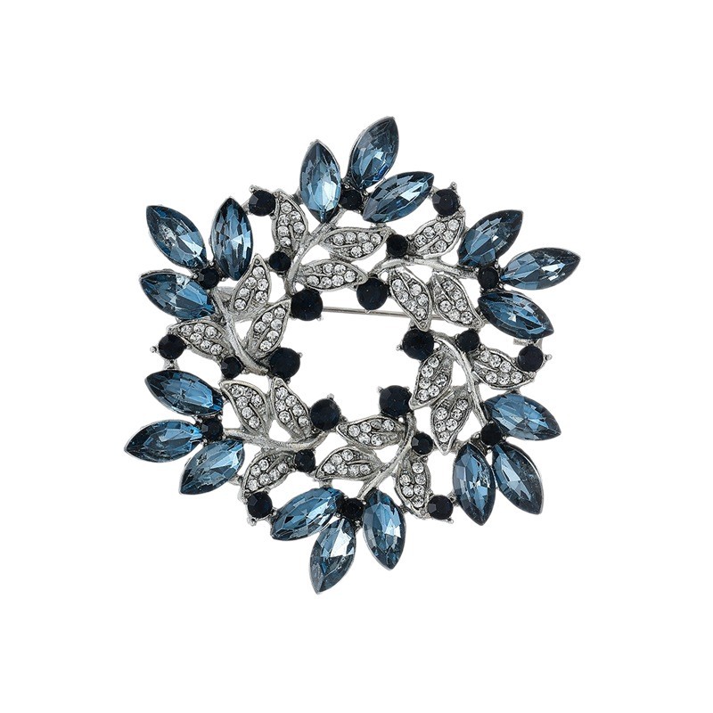 Vintage Blumenbrosche Mit Blauem Kristall Für Damen Luxusschmuck_voghion.com