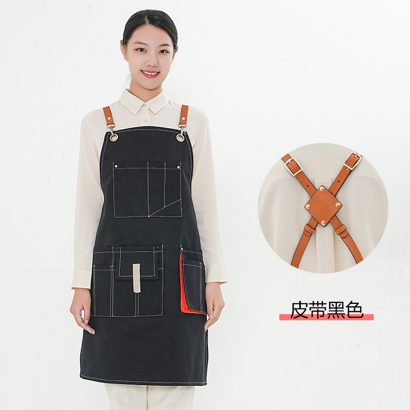 Amazon grueso delantal de lona cinturón de cinta opcional multi-Bolsillo cafetería Barber monos delantal por mayor