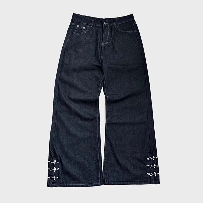 European and American Trendy Fashion New Heavy Metal Accessories Harajuku Ins Retro Washed Loose Jeans Y2K Wholesale European and American Trendy Fashion New Heavy Metal Accessories Harajuku Ins Retro Washed Loose Jeans Y2K Wholesale