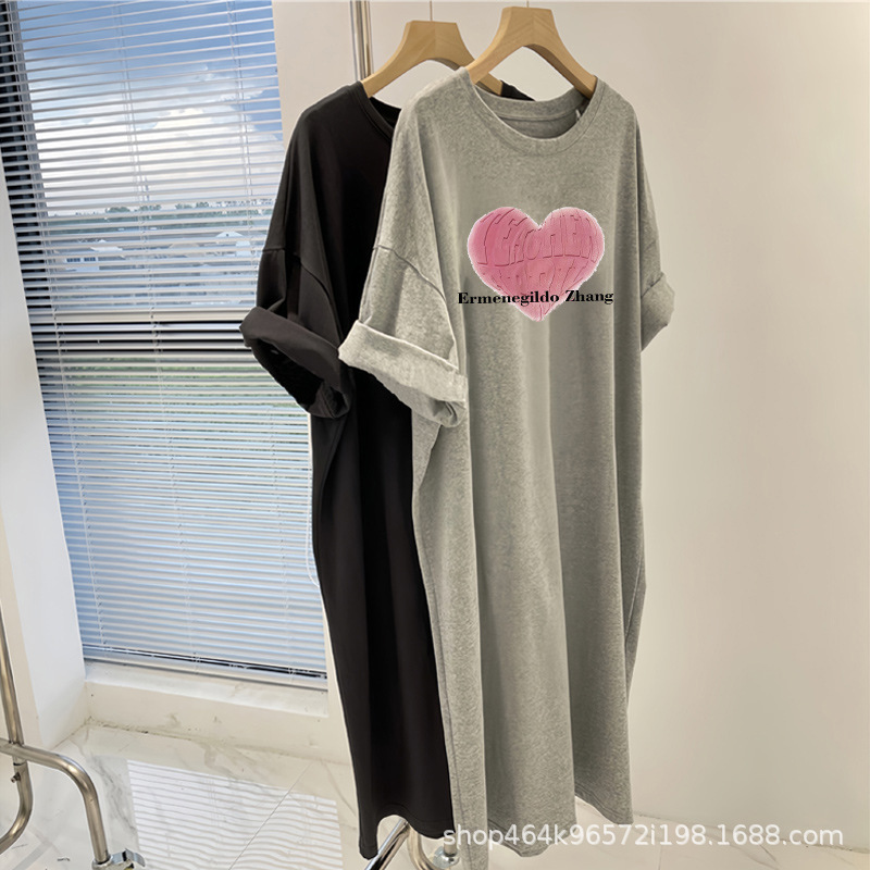 Loose-fitting women's long dress, short-sleeved T-shirt dress, new summer casual short-sleeved mid-length A-line dress, lazy dress Loose-fitting women's long dress, short-sleeved T-shirt dress, new summer casual short-sleeved mid-length A-line dress, lazy dress