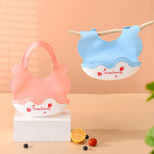 Cute style soft rubber baby bib eating bag children's bib cartoon three-dimensional no-wash waterproof and leak-proof eating bag