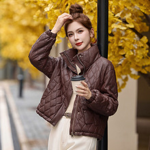 冬季新款女装时尚菱格洋气皮衣棉服加绒加厚立领保暖外套 WA8210