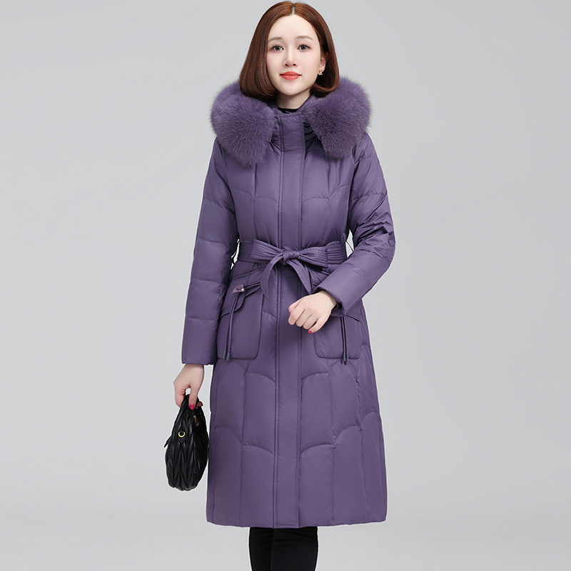 正品外贸羽绒服女长款2024冬新款外套女大码过膝白鹅绒加厚修腰潮