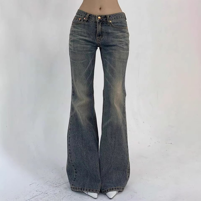 American-style Straight-leg Micro-blared Jeans Women's Spring Flared Pants High Waist Blue Slim Look Wide Leg Trousers