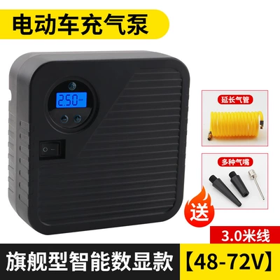 portable car tire pump: Hava nasosu - flagship-smart-digital-display-model-48-72v-30m-wires-various-air-nozzles-extension-air-pipe