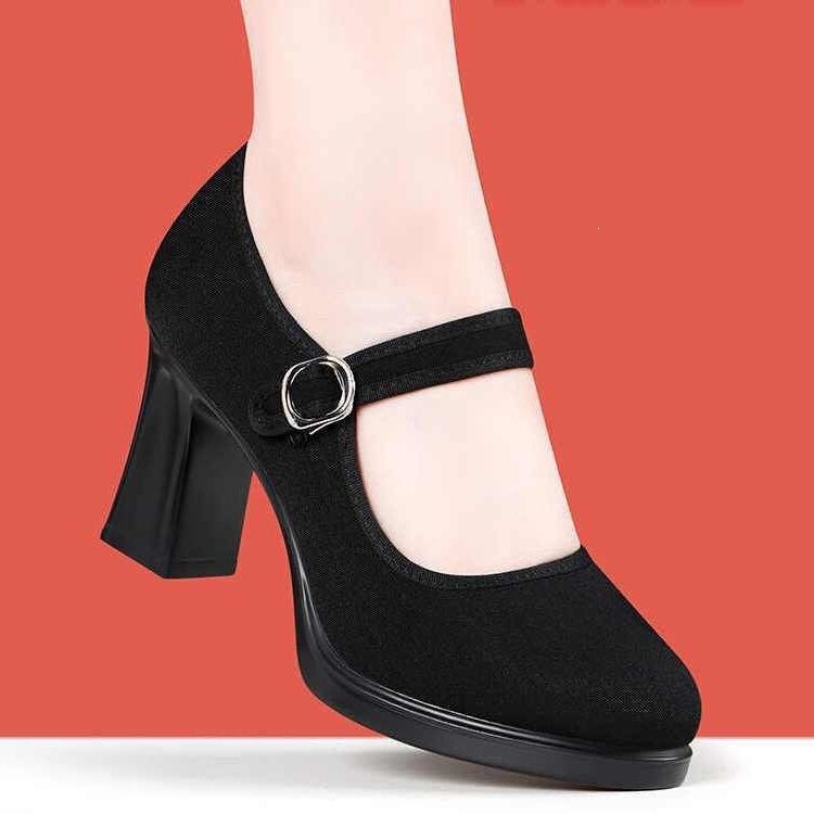 Ethnic Style Retro Cheongsam Model Runway High-Heeled Shoes for Women, New Soft-Soled Comfortable Cloth Shoes, Professional Work Shoes for Women