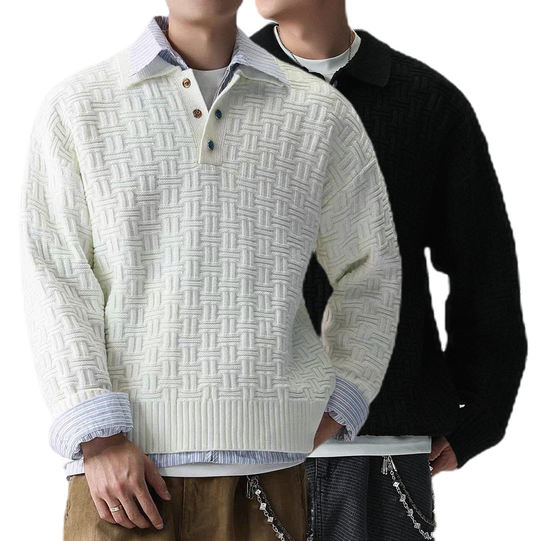 Explosiones transfronterizas de tamaño grande europeo polo camiseta con solapa camiseta de punto suéter hombre tejido viejo viento otoño invierno fábrica al por mayor