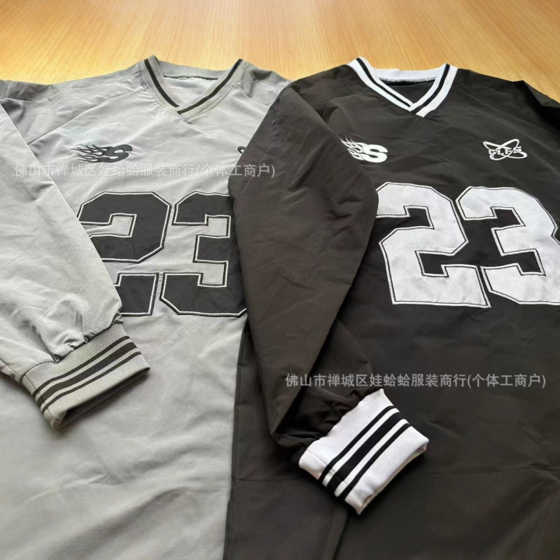 Jennie同款 _韩国复古织带V领数字印花球衣薄款运动棒球服卫衣女|undefined