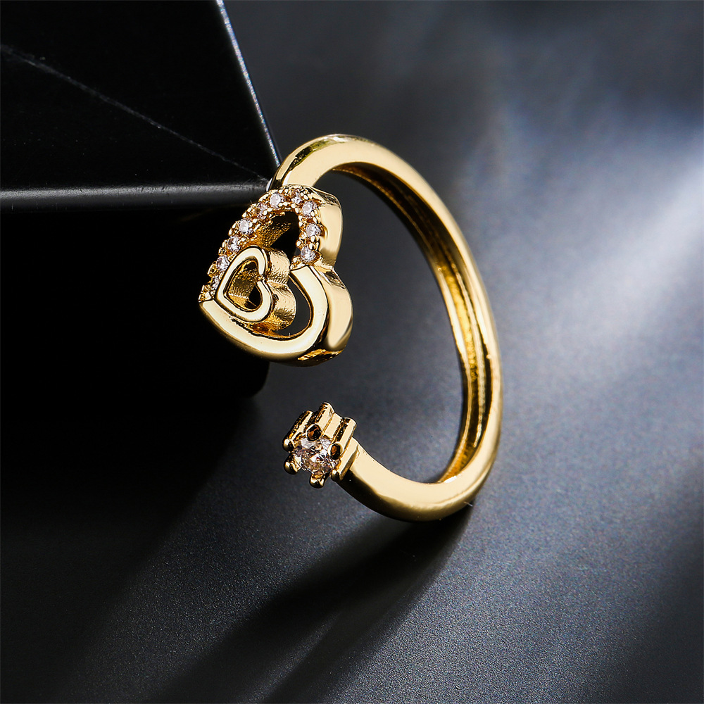 simple design ring 18K gold plated heart shape zircon open ring