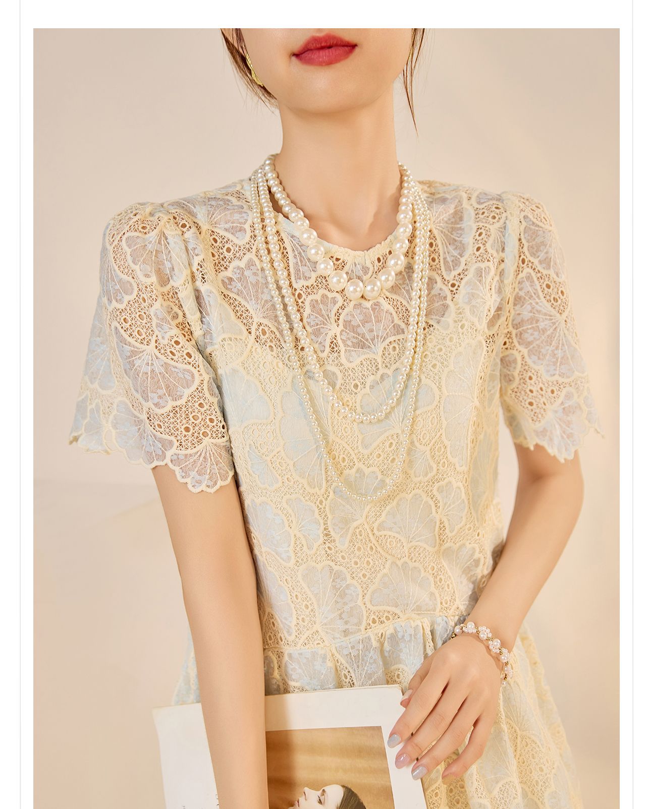 Đầm maxi nữ phong cách dân tộc dáng rộng, tay ngắn, thắt eo, thiết kế cổ tích mùa hè — Màu xanh lam hồng chi tiết 6
