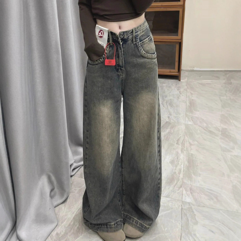[Han Niu] American Retro Nostalgic Blue Wide Leg Jeans Women's 2025 Autumn New Straight-Leg Leg Jeans Women