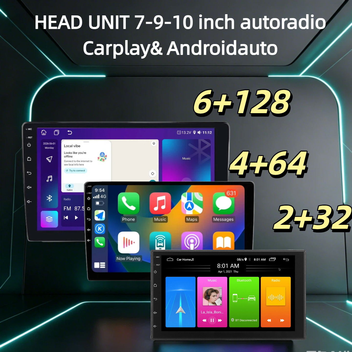 7/9/ 10inch Android 13 car navigation carplay head unit with IPS screen, Bluetooth, GPS, large screen, versatile and universal