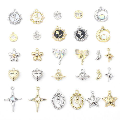 Retro planet love five-pointed star electroplating pendant DIY alloy accessories handmade earrings bracelet jewelry materials