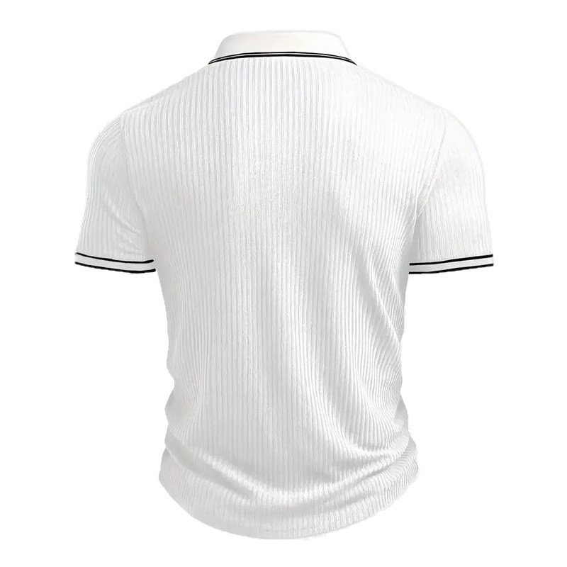 26 New Short-Sleeve Foreign Trade Summer Men's Cross-Border Color-Block Striped Turn-Down Collar Polo Shirt_voghion.com