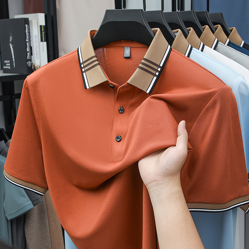 Summer New Polo Shirt For Young And Middle-aged, Casual Business Turn-down Collar Solid Color Half Sleeve Top, Trendy_viptrois.com
