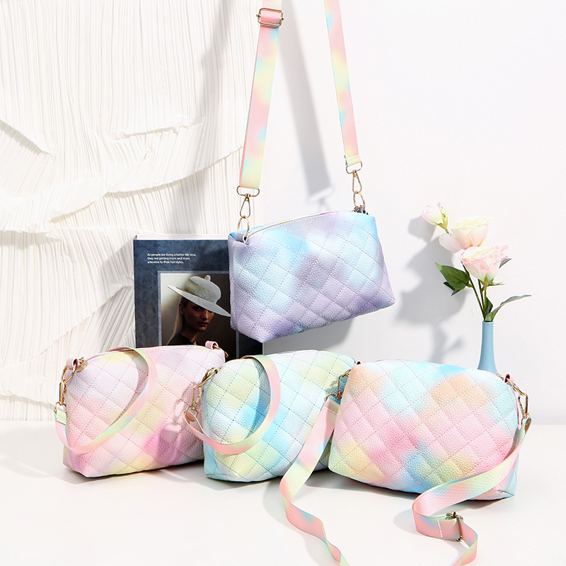 Guangzhou Yunwu Colorful Diamond-Patterned Women's Small Square Bag, Single Shoulder Crossbody Bag, Fresh Style Phone Bag, Fashionable Mini Bag