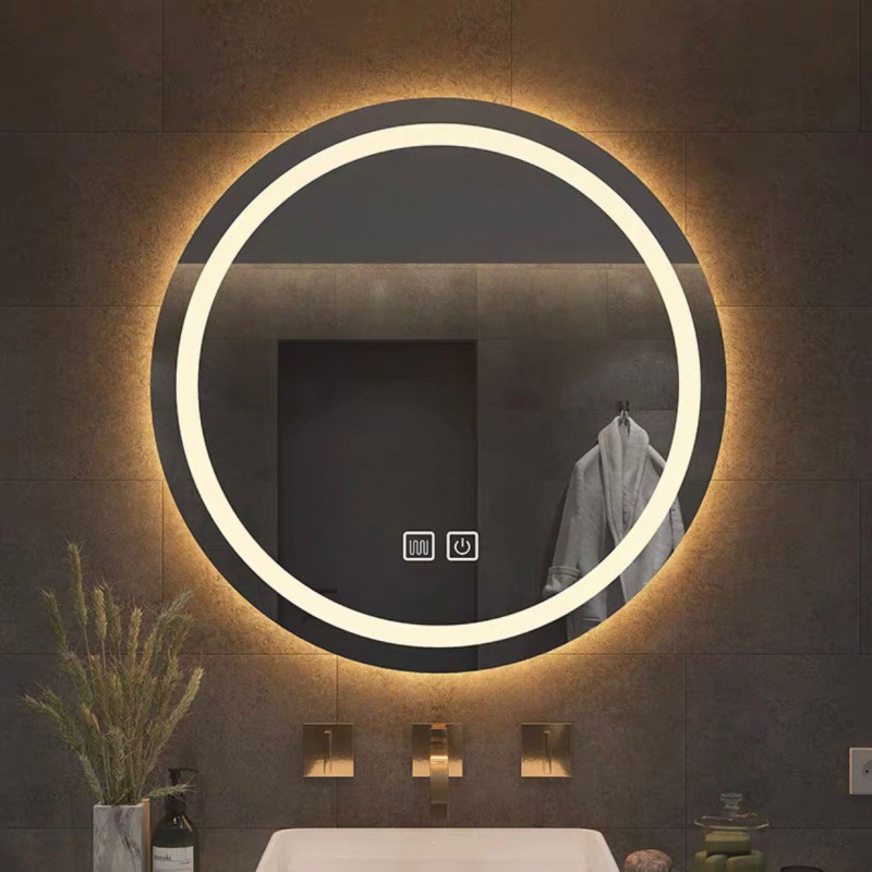 Espejo redondo inteligente de baño antifiebla espejo táctil con lámpara espejo de baño colgado en pared antifiebla espejo de maquillaje LED luminoso